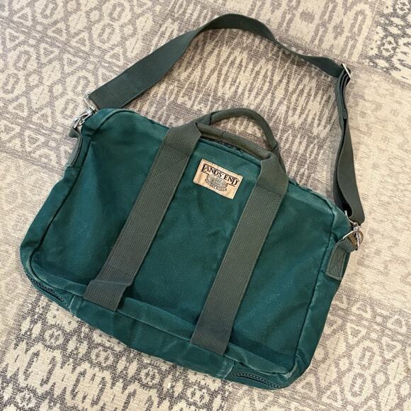 Lands End USA Green Canvas Square Rigger Travel Messenger Satchel Bag Vintage - Picture 4 of 12